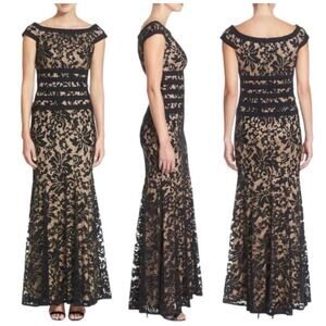 TADASHI SHOJI Black Nude Mermaid Gown Formal Evening Dress Boatneck 12P